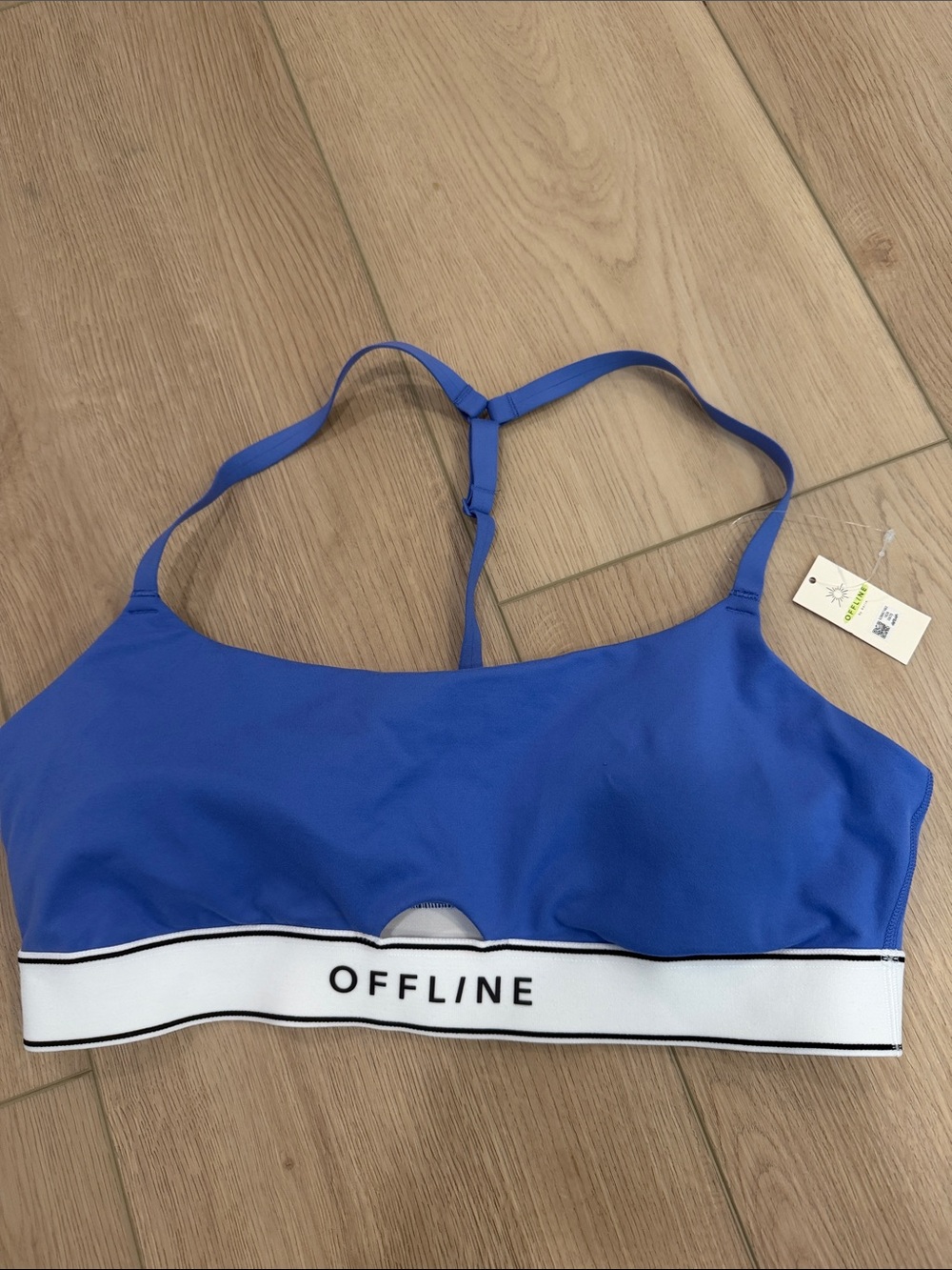 OFFLINE Blue Seamless Sports Bralette with White Branded Band
